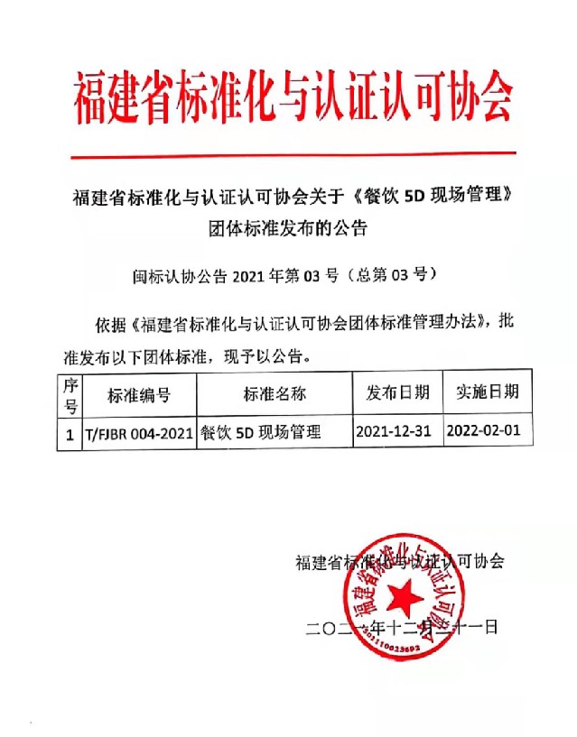 饮食服务中心《餐饮5D现场管理》团体标准
